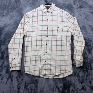 L.L. Bean Flannel Shirt Mens Small S Cream Plaid Slightly Fitted Button Down